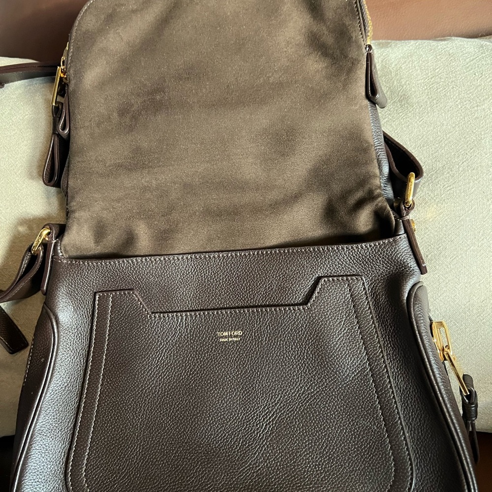 Elegant medium Dark Brown Tom Ford Jennifer Leather Shoulder Bag - Picture 7 of 10